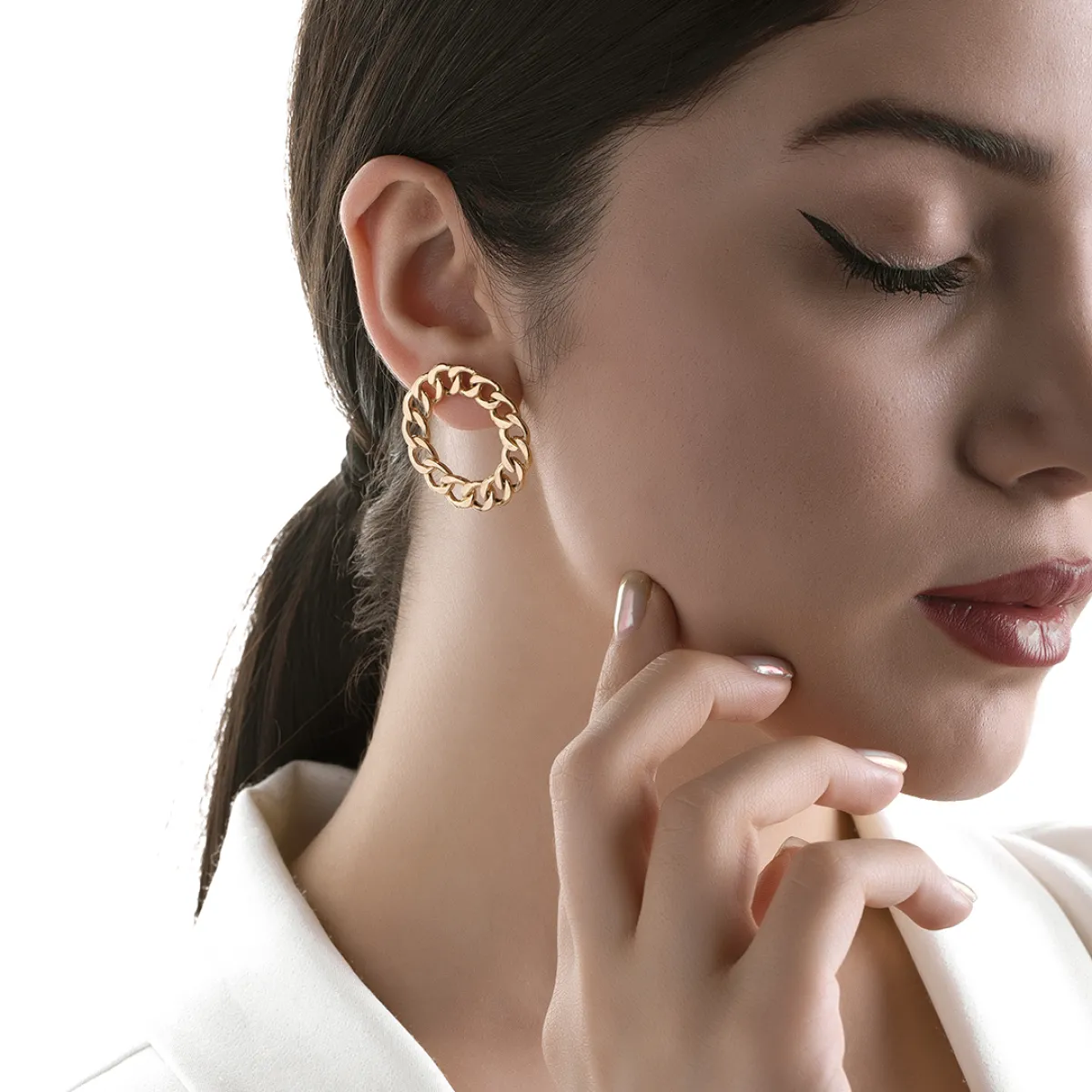 گوشواره میخی کارتیه سنگی گرد E068