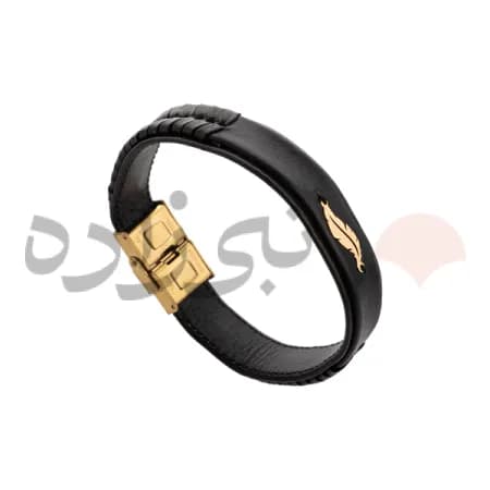 دستبند چرم پر طلا B051
