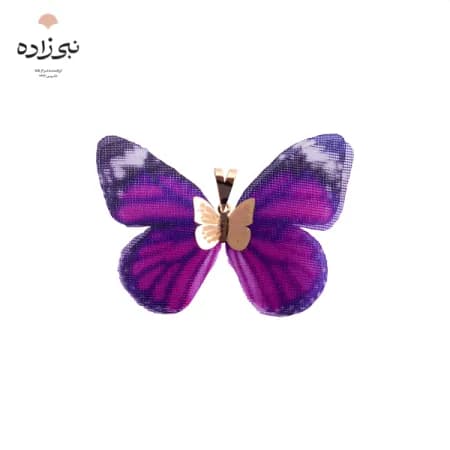 پلاک پروانه پارچه ای بنفش طلا C047