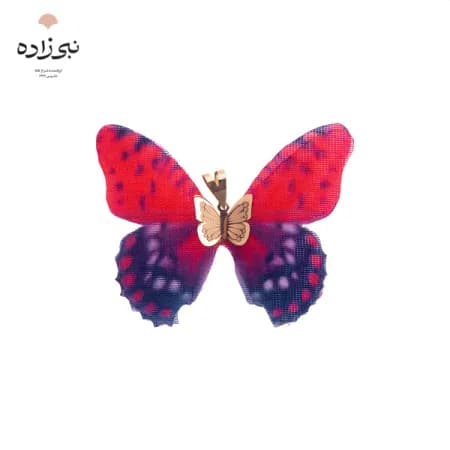 پلاک پروانه پارچه ای قرمز طلا C044
