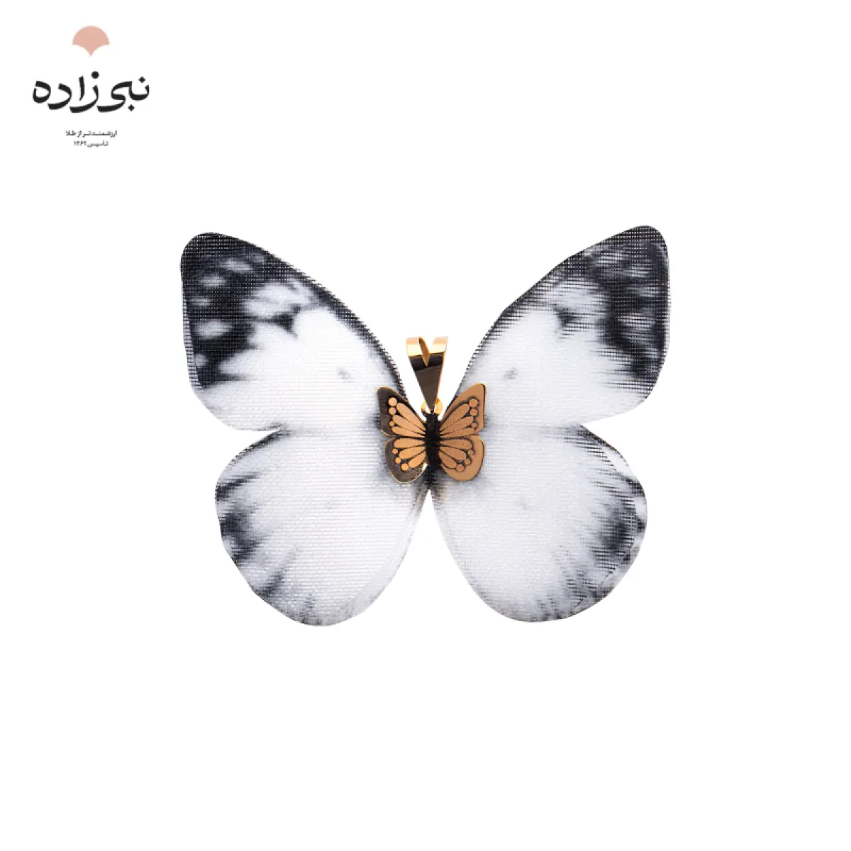 پلاک پروانه پارچه ای سفید طلا C045