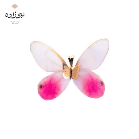 پلاک پروانه پارچه ای صورتی طلا C046