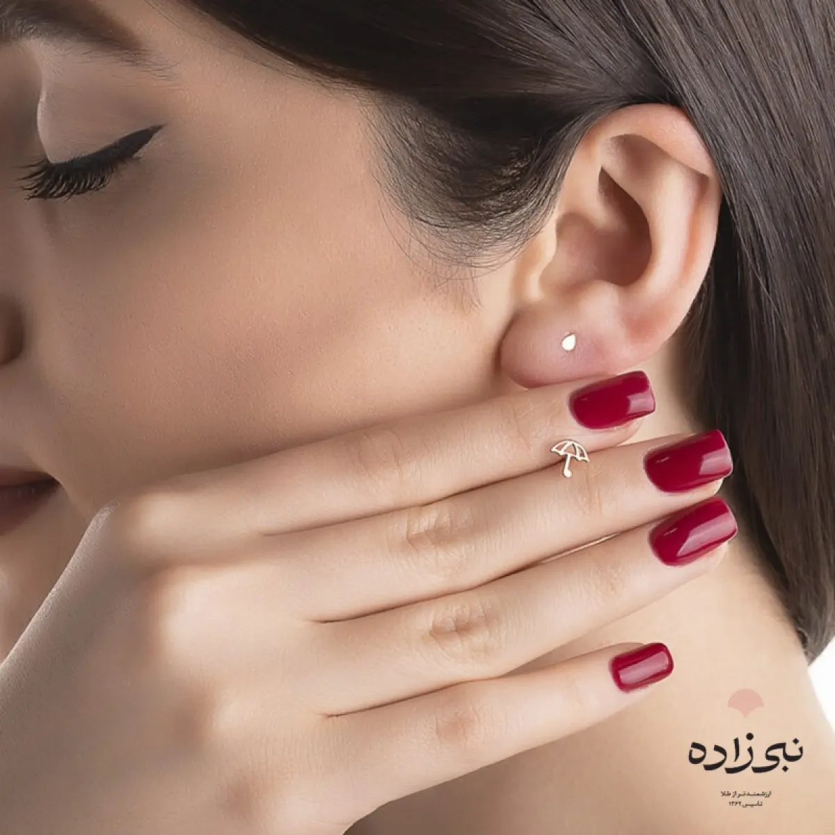 گوشواره لیزری میخی چتر و قطره طلا E026