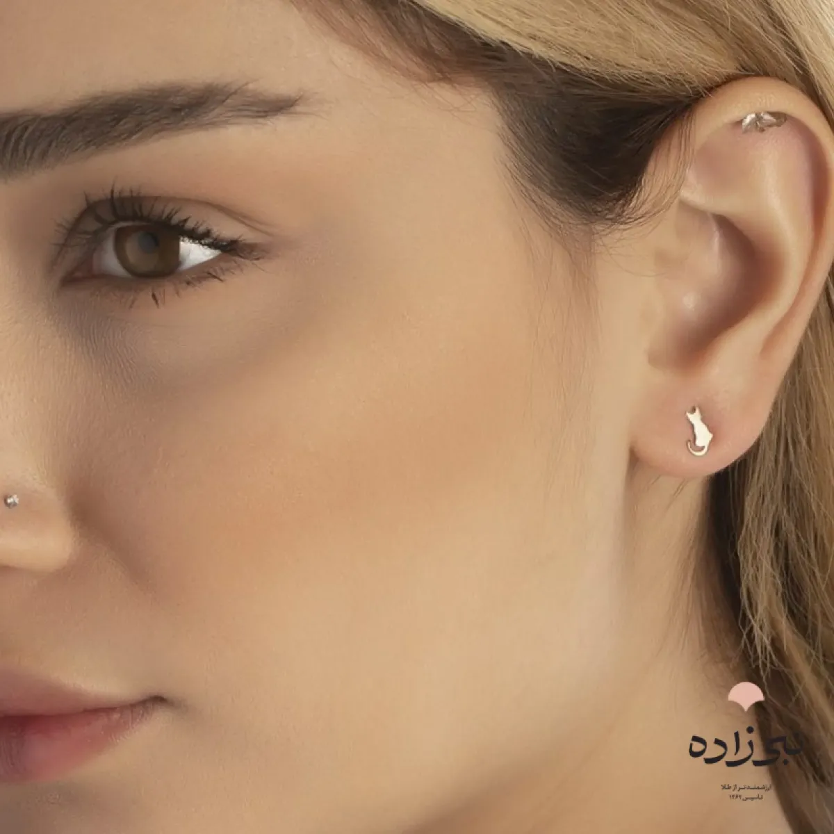 گوشواره لیزری میخی گربه طلا E020