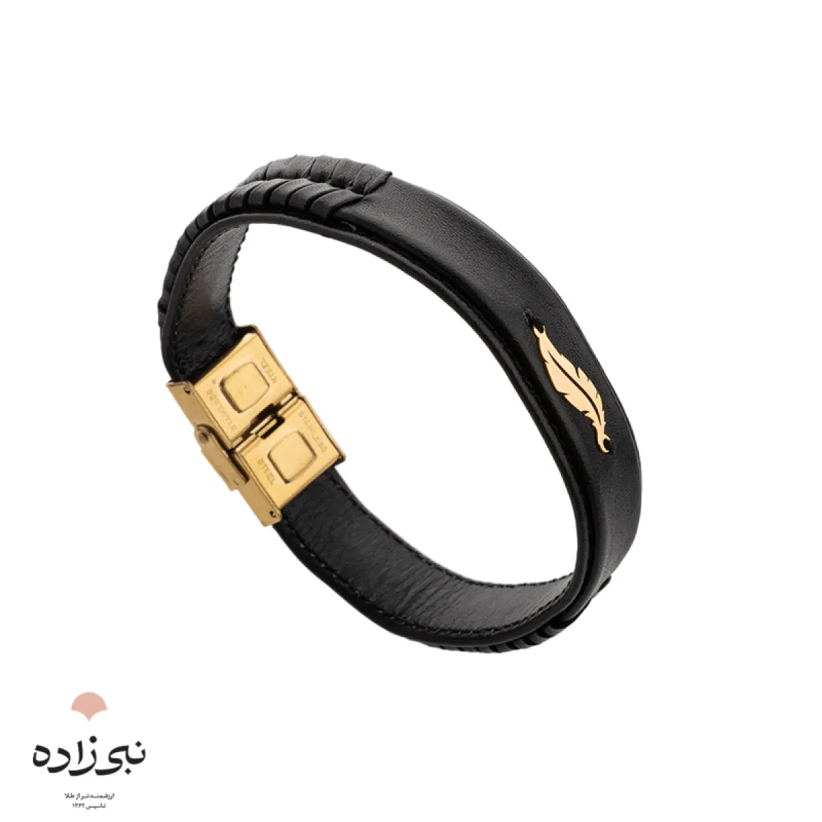 دستبند چرم پر طلا B051